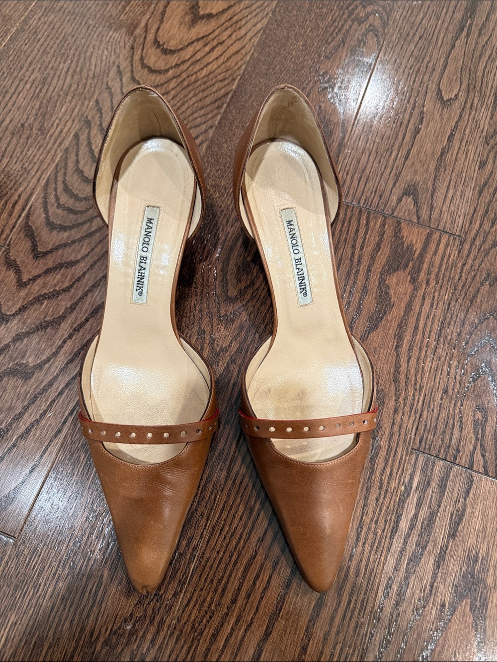 Manolo Blahnik Brown Leather Pointed-Toe Pumps